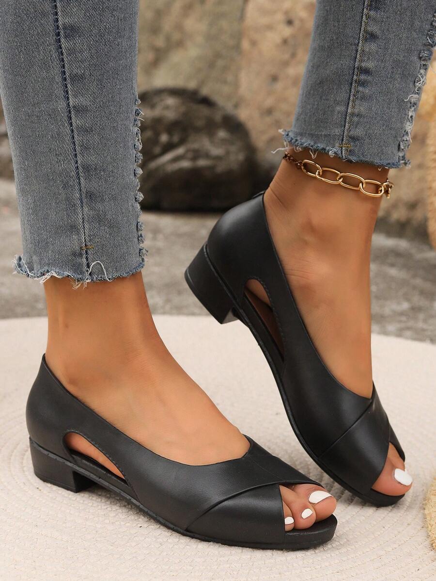 Giày sandal hở mũi đế bệt đế dày thời trang thu/đông cho nữ, phù hợp mặc thường ngày/ngoài trời - màu đen - Xem 1