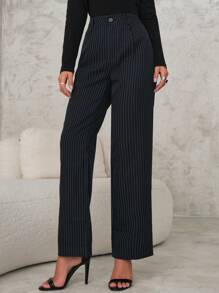 SHE(IN) BRASIL 條紋印花斜口袋長褲 - 黑色 - 查看 5