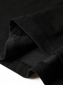 Flirla Plus Size Music Festival Piano Print Regular Shoulder T-Shirt - Black - View 3