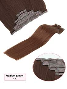 Seamless Clip Ins 115g Tóc giả PU thẳng mượt, màu nâu trung bình, liền mạch, 7 chiếc kẹp vào tóc thật, kẹp vào tóc giả - S4 - Xem 4