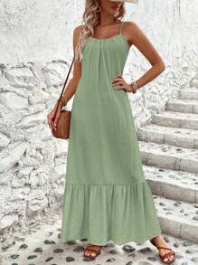 Breezaya 夏季休閒質感粘膠cami連衣裙,有荷葉邊適合戶外活動穿著 - 綠色 - 查看 6