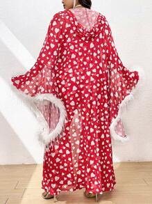 Flirla Ensemble de 3 pièces pour femmes de grande taille: Veste à manches cloches avec manchettes épaisses et top court avec pantalon évasé à imprimé cœur