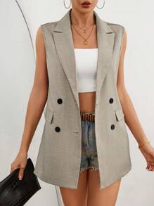 RosyDaze Chaleco De Traje Sin Mangas De Color Sólido Y Moda Para Mujer Para El Verano - Gris - Ver 4