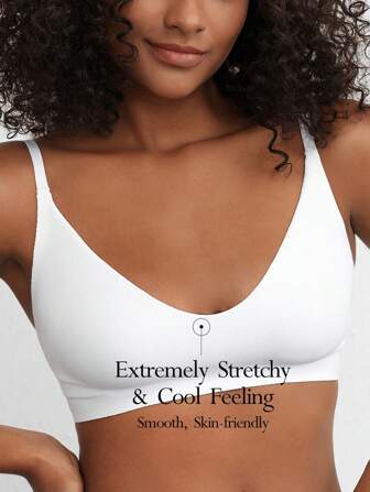 SHEIN Leisure Stretchy & Smooth Seamless No Show No Padding Wireless Lounge Bralette - White