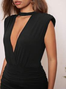 Dé Johnea Bianca Rochie elegantă cu volan, la modă și sexy, la modă și sexy, cu gutura cheii adâncă, rochie de vacanță, ținută de petrecere, ținute de zi de naștere, festival, nuntă, rochie de bal - Negru - Vizualizare 4