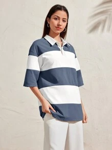 Manfinity Unisex 1 Pieza Polo Casual De Punto Con Rayas De Bloque De Color