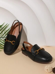 New Design Girls Flat Casual Versatile Back Strap Princess Shoes - Black - View 1