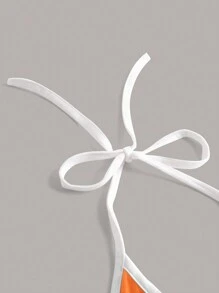 SHEIN ICON 夏季黑白字母圖形對比拼接露背連帽修身上衣 - 橘色 - 查看 3