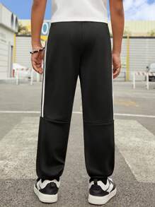 SHEIN Tween Boy Sports Knitted Sweatpants With Side Taping - Black - View 2