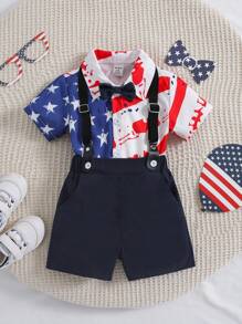 Áo vest thể thao ngắn tay in ngày trẻ em Quần short áo vest + Quần vest thể thao Bộ đồ quý ông - Nhiều màu - Xem 1