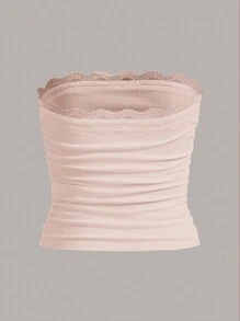 Sweetina Ren tương phản Xù Ống ngọn - Màu be - Xem 2