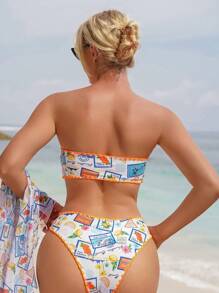 SHEIN Swim 夏季女士全印花度假泳衣套装 - 彩色 - 查看 2