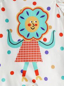 2入組寶寶女孩可愛塗鴉抽象印花荷葉邊連體衣套裝，休閒簡約風格，姊妹裝 - 彩色 - 查看 5