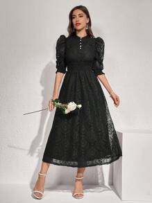 Modelyn Women's Summer Button Detail Waist Cinched Casual Dress Maxi Women Outfit Long Evening Dresses