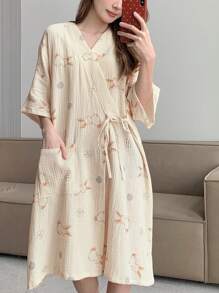 DAZY Cute Rabbit Printed Women's Loose Robe