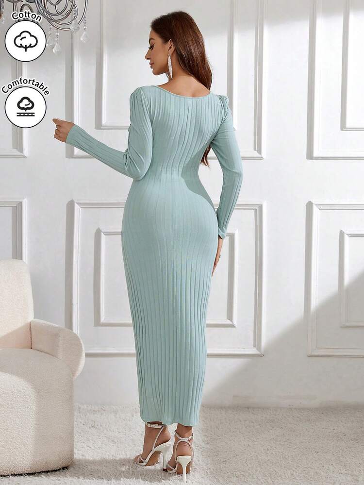 Women's Solid Color Long Sleeve Sweetheart Neckline Dress Long Evening Dresses