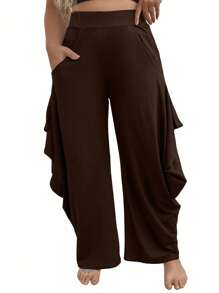 SHEIN Clasi Plus Size Women's Wide Leg Casual Pants With Double Side Pockets Fall Cloth For Women - Brown - View 5