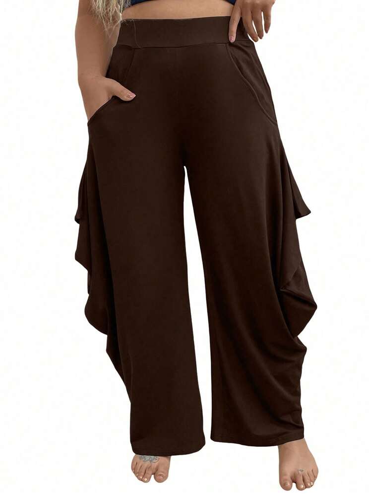 Plus Size Women's Wide Leg Casual Pants With Double Side Pockets Fall Cloth For Women