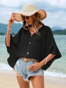 SHEIN VCAY Vcay女款寬鬆質感襯衫,夏日沙灘必備