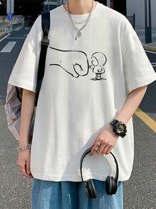 Simple Studio | 男士趣味击拳印花宽松T恤，夏季款 - 白色 - 查看 5