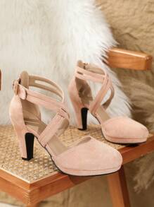 Christmas Party Women's High Heel Shoes, Cross-Strap Design High Heel Sandals, Platform Cone Heel Low Vamp Elegant Mary Jane Pumps, Hollow Out Spring/Autumn Suede Pink Fashion Sexy High Heels, Pink Platform High Heels, Work Shoes, Latin Dance Shoes, Red Shoes, Pink Women Shoes, Pink High Heel Sandals, Closed Toe Buckle Strap Sandals,Elegent