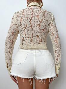 Zolique Elegante Damen Spitzen Langarmshirt Für Frühling/sommer