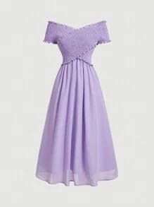SHEIN MOD 女士粉紫色露肩连衣裙、连衣裙、紫色连衣裙 - 紫色 - 查看 1