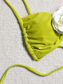 SHEIN Swim Vcay Summer Beach Ladies' Floral Decorated Cami Bikini Top - Olive Green - View 4