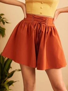 Vintamour Quần short nữ phong cách nông thôn cổ điển thập niên 1960 với kiểu dáng rộng rãi, thiết kế nơ ruy băng và viền ô cho mùa xuân và mùa hè Quần dài cho nữ Quần short dễ thương Quần short nhỏ nhắn Quần short xếp nếp nơ Quần short chạy bộ Quần short bồng bềnh - Rỉ Nâu - Xem 3