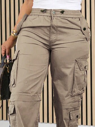 Pantalones cargo de unicolor para mujer de uso cotidiano