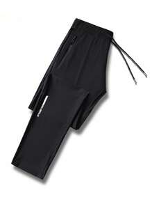 Men Letter Graphic Drawstring Waist Pants - Black - View 3