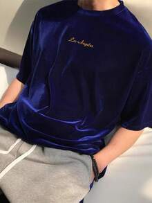 Manfinity Homme 男士春夏款休閒寬鬆短袖印花t恤 - 藍色 - 查看 4