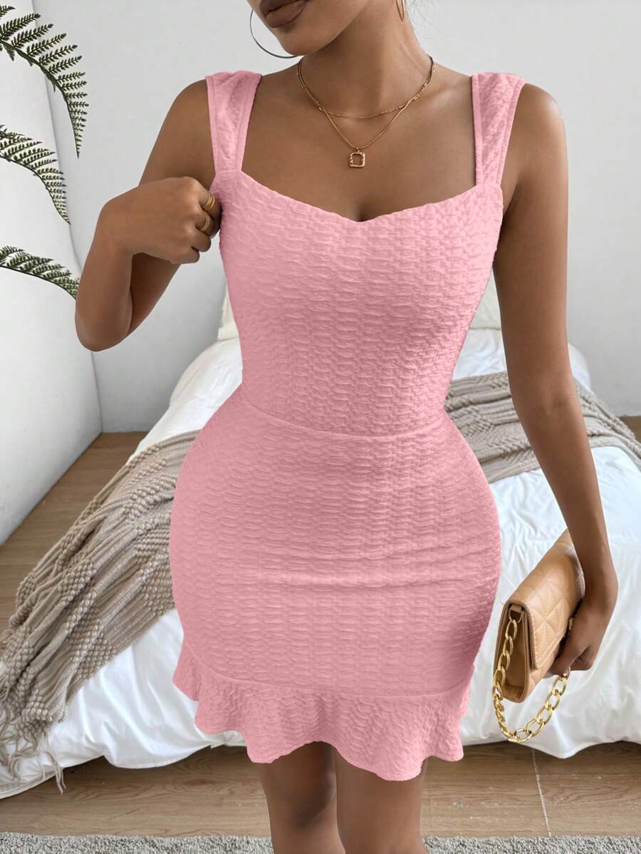 Firerie Women's Summer Solid Color Texture Bodycon Dress - Pink - View 1