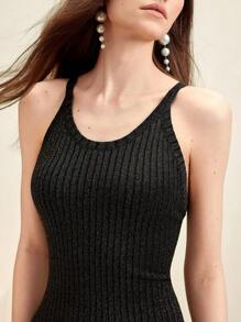 Anewsta Black Stretchy Sleeveless Bodycon Dress With Hip Package Design - Black - View 7