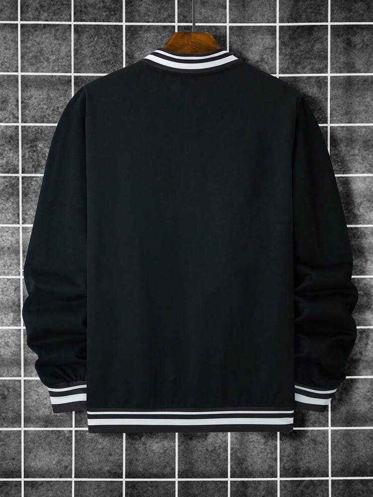 Men's Letter & Flame Printed Baseball Jacket