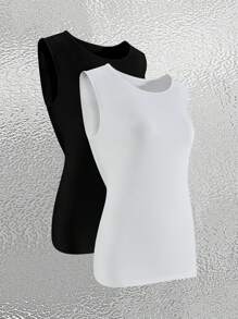 INAWLY Women's Solid Color Slim Fit Round Neck Tank Top For Summer - Multicolor - View 1