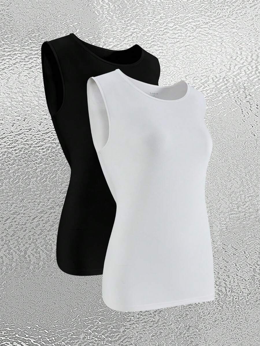 INAWLY Women's Solid Color Slim Fit Round Neck Tank Top For Summer - Multicolor - View 1