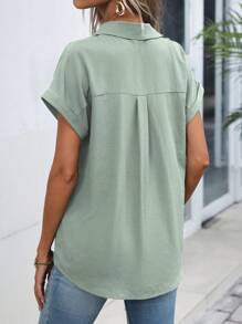 EMERY ROSE Women's Plain Simple Shirt - Green - View 2