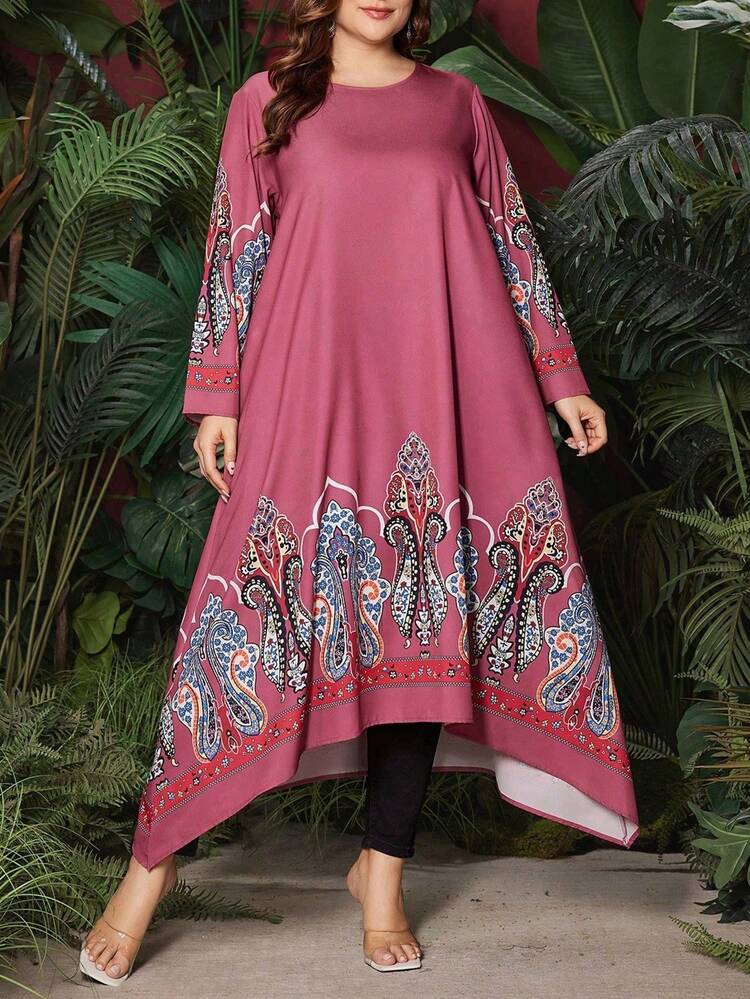 Plus Size Women's Paisley Print Long Sleeve Shirt