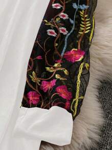 SHEIN LUNE Women Plus Size Embroidery Mesh Contrast Dress - White - View 3