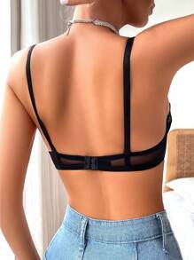 1pc Lace & Mesh Design Women's Underwire Bra - Black - View 2