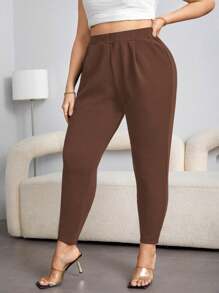 SHEIN Privé Của phụ nữ Màu thuần Đơn giản Kích thước lớn Quần - màu nâu - Xem 6