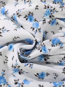 SHEIN Young Girl Holiday Summer Leisure Ditsy Floral Print Off-Shoulder Tank Top And Printed Pants Two-Piece Set - Baby Blue - View 4