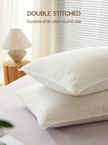 2 Miếng Tiếng Pháp Bền chặt Textured Giường đôi tiêu chuẩn Khâu Phong bì Vỏ gối Không có Đổ đầy , Hoàn hảo Đối với Nóng , Qủa tặng Đối với Mẹ Bố Bạn , Trắng - trắng - Xem 6