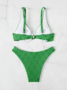 SHEIN Swim 女士特別設計面料鋼托比基尼泳衣套裝,性感夏季沙灘服裝 - 綠色 - 查看 5