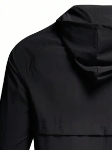 Manfinity Sport Corelite Boyfriend Style Men's Spring And Autumn Hooded Sweatshirt With Zipper And Half Placket, Letter Print, Long Sleeves, Sports Style Hoodie Boyfriend Style Men Sweatshirt