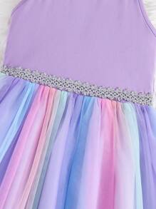 Sparklyn Tween Girls' Ombre Mesh Splice Halter Neck Princess Dress, Summer Pastel Dress - Mauve Purple - View 4