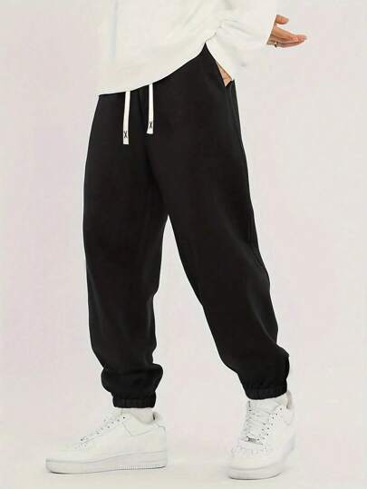 男士休闲纯色抽绳腰健身慢跑裤，春秋