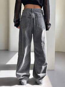 DAZY 女士日常休闲阔腿牛仔裤 - 淺灰色 - 查看 6