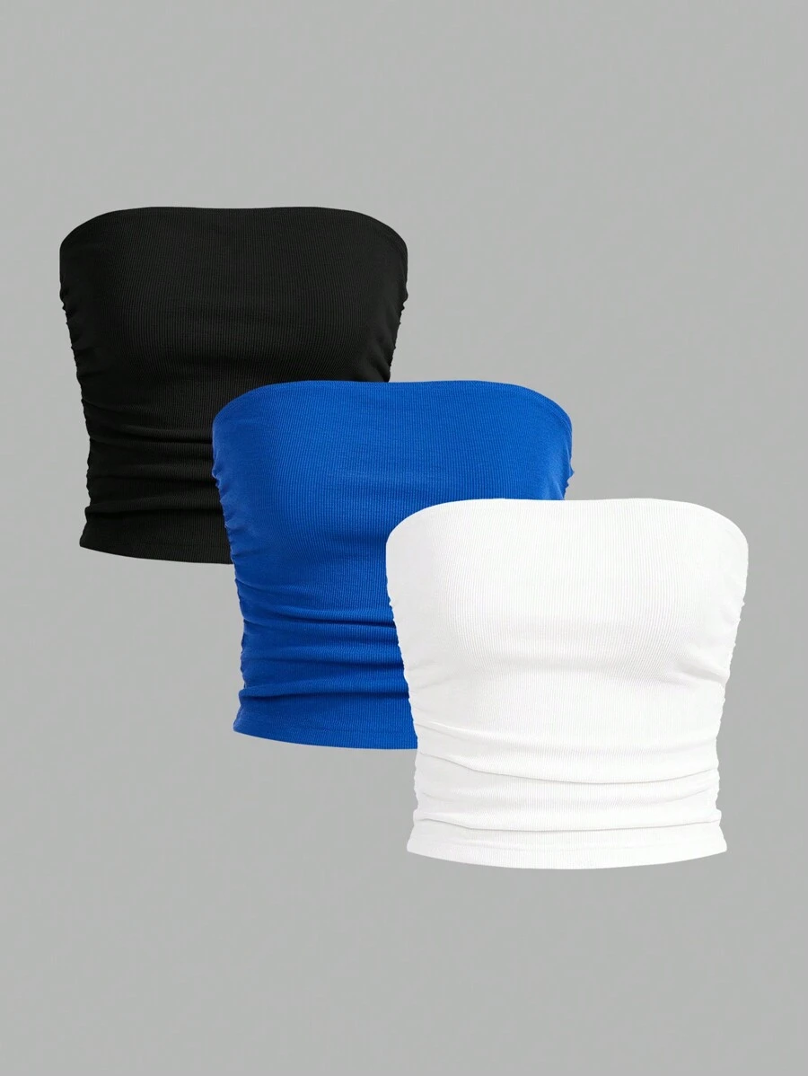 SHEIN EZwear Multicolor Knitted Women's Tube Top - Royal Blue - View 1